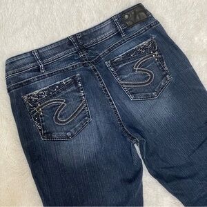 Silver Embroidered Grommet Rhinestone Suki Medium Wash Bootcut Jeans, 18 Petite